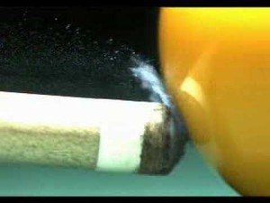 Pool and billiards cue tip compression in super slow motion (HSV A.76a)